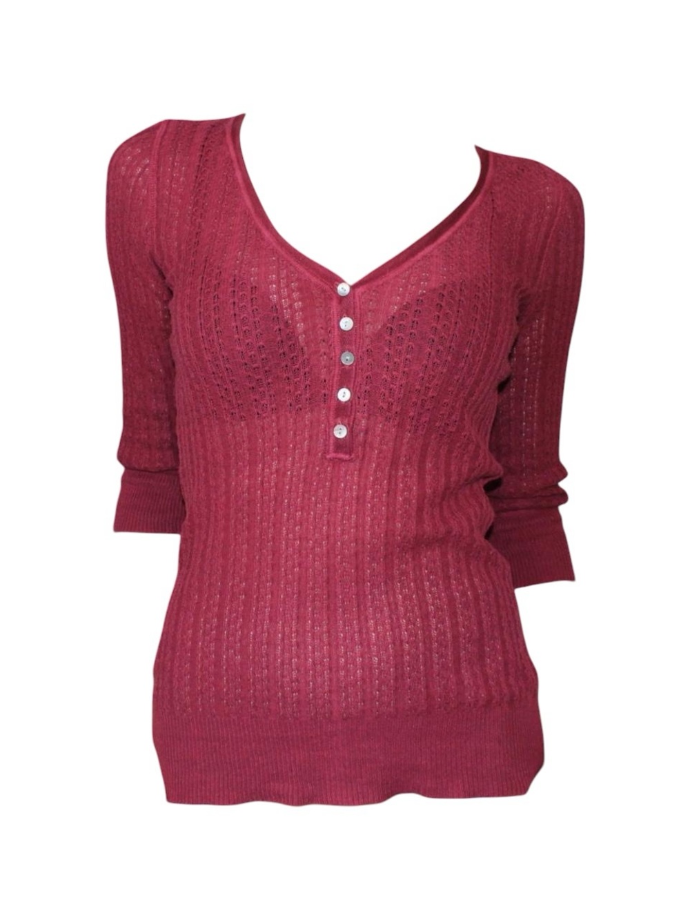 Vintage Y2k mauve pink knit quarter sleeve Henley blouse